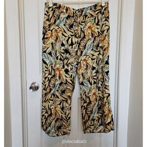 Panama Jack Flowy Linen Wide Leg Pants Jungle Theme Black Brown Women's 2X